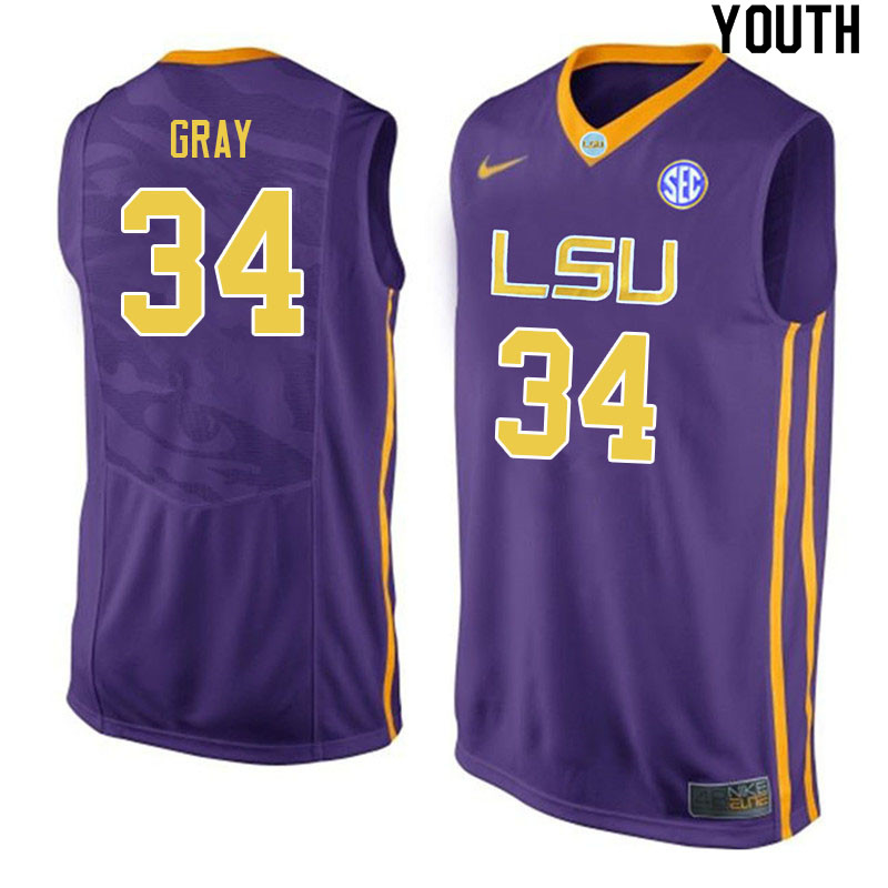 Youth #34 Josh Gray LSU Tigers College Basketball Jerseys Sale-Purple